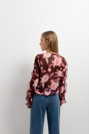 BLUSA ESTAMPADA COM BABADOS